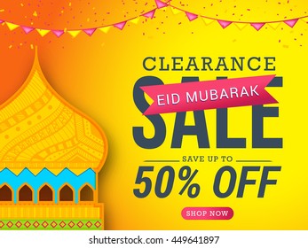 Creative sale banner or poster for celebration of eid mubarak.
