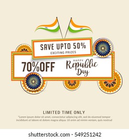 Creative sale banner or sale poster for celebration of Indian Republic Day.