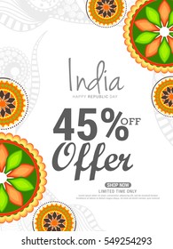 Creative sale banner or sale poster for celebration of Indian Republic Day.