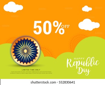Creative sale banner or sale poster for celebration of Indian Republic Day.