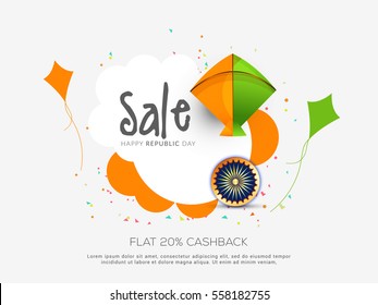 Creative sale banner or sale poster for celebration of Indian Republic Day.