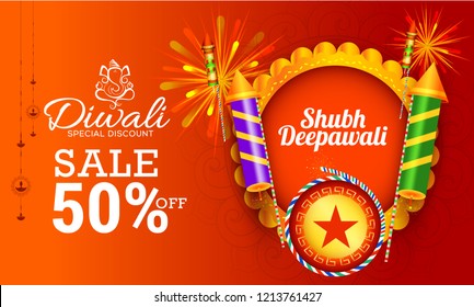 Creative sale banner or sale poster for festival of diwali celebration background.