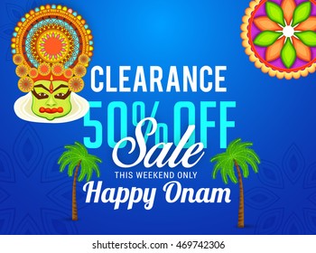 Creative sale banner or sale poster for festival of onam celebration.