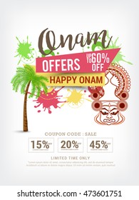 Creative sale banner or sale poster for festival of onam celebration.