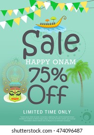 Creative sale banner or sale poster for festival of onam celebration.