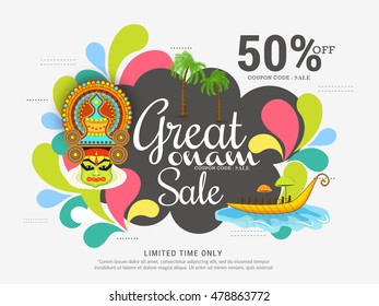 Creative sale banner or sale poster for festival of onam celebration.