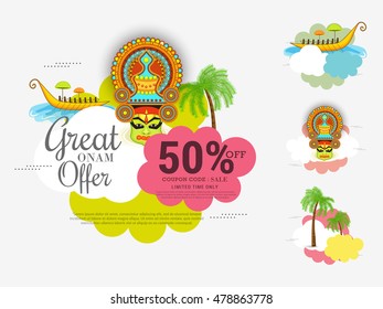 Creative sale banner or sale poster for festival of onam celebration.