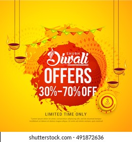 Creative sale banner or sale poster for festival of diwali celebration background.
