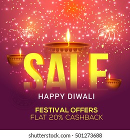 Creative sale banner or sale poster for festival of diwali celebration background.