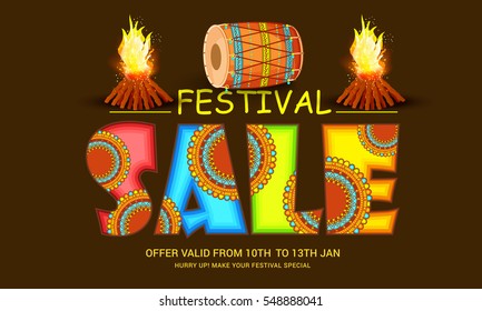 Creative sale banner or sale poster for festival of lohri celebration.