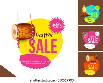 Creative sale banner or sale poster for festival of lohri celebration.