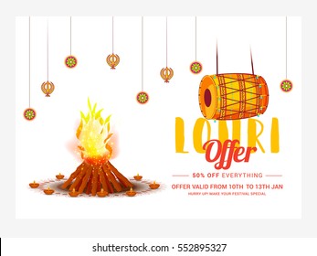 Creative sale banner or sale poster for festival of lohri celebration.