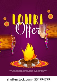 Creative sale banner or sale poster for festival of lohri celebration.