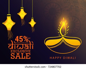 Creative Sale Banner Or Sale Poster For Festival Of Diwali Celebration Background.