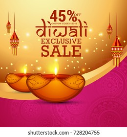 Creative sale banner or sale poster for festival of diwali celebration background.