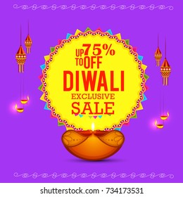 Creative sale banner or sale poster for festival of diwali celebration background.