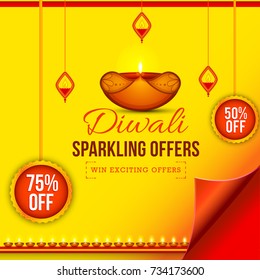 Creative sale banner or sale poster for festival of diwali celebration background.