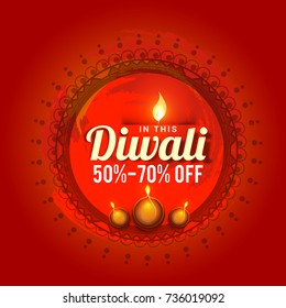 Creative sale banner or sale poster for festival of diwali celebration background.