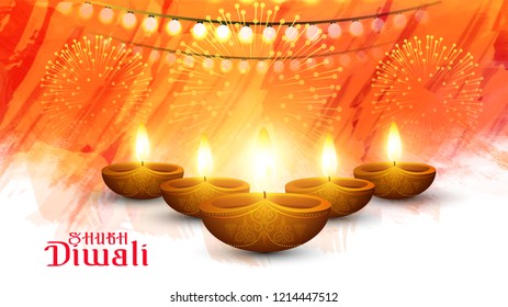 Creative sale banner or sale poster for happy diwali, shubh diwali celebration with brush effect background.