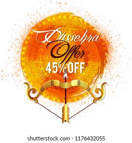 creative sale banner & Poster of Lord Rama with arrow killing Ravana in Dussehra festival of India..