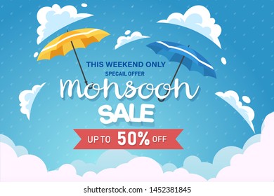 Creative Sale Banner Or Sale Poster Of Monsoon Season