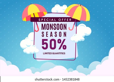 Creative Sale Banner Or Sale Poster Of Monsoon Season