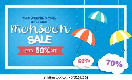Creative Sale Banner Or Sale Poster Of Monsoon Season