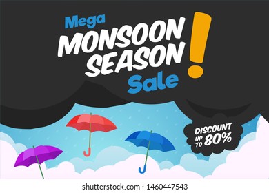 Creative Sale Banner Or Sale Poster Of Monsoon Season