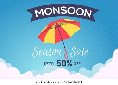 Creative Sale Banner Or Sale Poster Of Monsoon Season