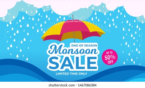 Creative Sale Banner Or Sale Poster Of Monsoon Season