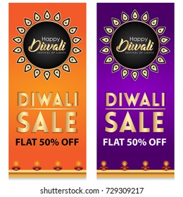 Creative sale banner or sale poster set for indian festival diwali celebration. (Diwali meaning festival of lights).