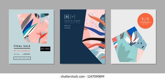 Creative Sale headers or banners with discount offer. Art posters. Design for seasonal clearance. It can be used in advertising, web design, graphic design. Creative Sale headers or banners with discount offer. Art posters. Design for seasonal clearance. It can be used in advertising, web design, graphic design.