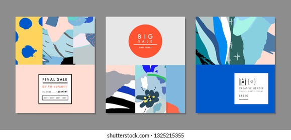 Creative Sale headers or banners with discount offer. Art posters. Design for seasonal  clearance. It can be used in advertising, web design, graphic design. 