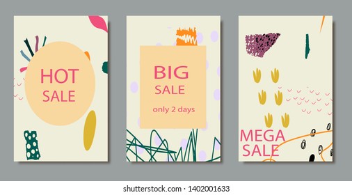Creative Sale headers or banners with discount offer.Design for seasonal clearance.Art posters