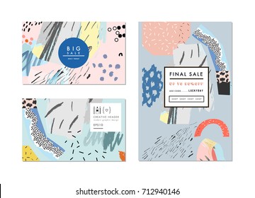 Creative Sale headers or banners with discount offer. Design for seasonal  clearance. It can be used in advertising, web design, graphic design. 