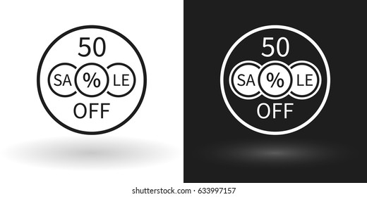 Creative sale icon in white and black version with the percentage discount. Can be used in financial, marketing, management, and infographic 