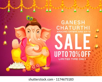 Creative sale poster or sale banner for festival of ganesh chaturthi celebration.
