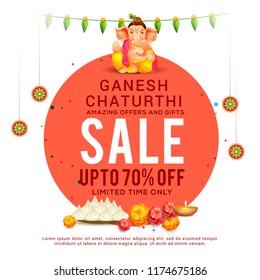Creative sale poster or sale banner for festival of ganesh chaturthi celebration.
