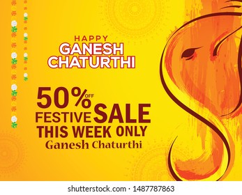 Creative sale poster or sale banner for festival of ganesh chaturthi celebration.