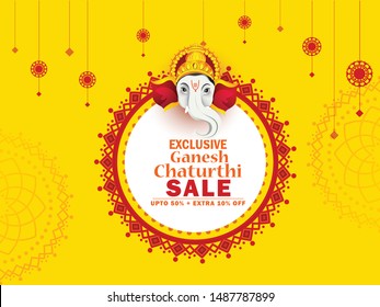 Creative sale poster or sale banner for festival of ganesh chaturthi celebration.