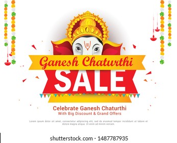 Creative sale poster or sale banner for festival of ganesh chaturthi celebration.