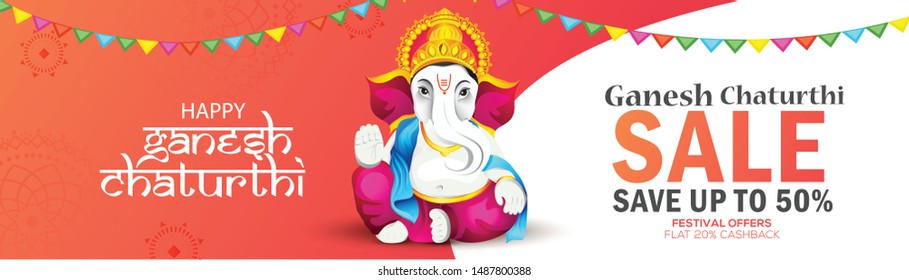 Creative sale poster or sale banner for festival of ganesh chaturthi celebration.