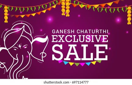 Creative Sale Poster Or Sale Banner For Festival Of Ganesh Chaturthi Celebration.