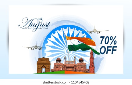 creative Sale and promotion banner poster for 15th of August, Independence Day of INDIA, Beautiful Asoka Chakra design illustration.