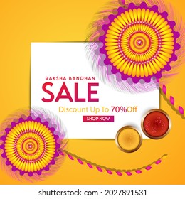 creative sale and promotion banner poster for Raksha Bandhan, Rakhi, with nice and creative design illustration, Rakhi Offer or Raksha Bandhan Discount Offer.