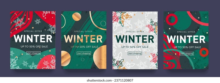 Creative Sale with Special Offer for the Winter of 2024, Offering 50% Discount. Merry Christmas and Happy New Year 2024. 3d Patterns for Advertising, Web, Social Media, Poster, Banner, Cover. 