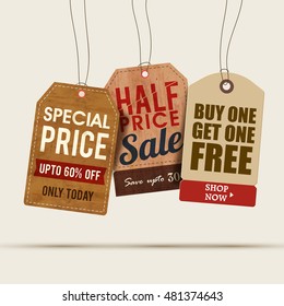 Creative Sale Tags or Labels design set, Half Price Sale with Special Discount Offer, Vector illustration.