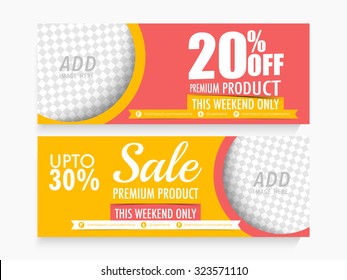 Creative Sale website header or banner set with discount offer and free space to add image.