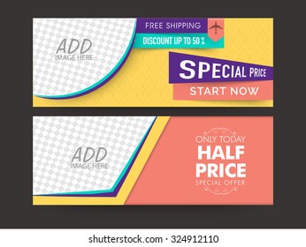 Creative sale website header or banner set with space for your images.