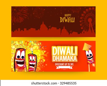 Creative Sale website header or banner set with 30% discount offer for Indian Festival of Lights, Happy Diwali celebration.
